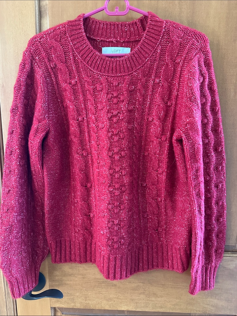 LOFT Vibrant Red Chunky Cable Knit Crewneck Sweater S ❤️